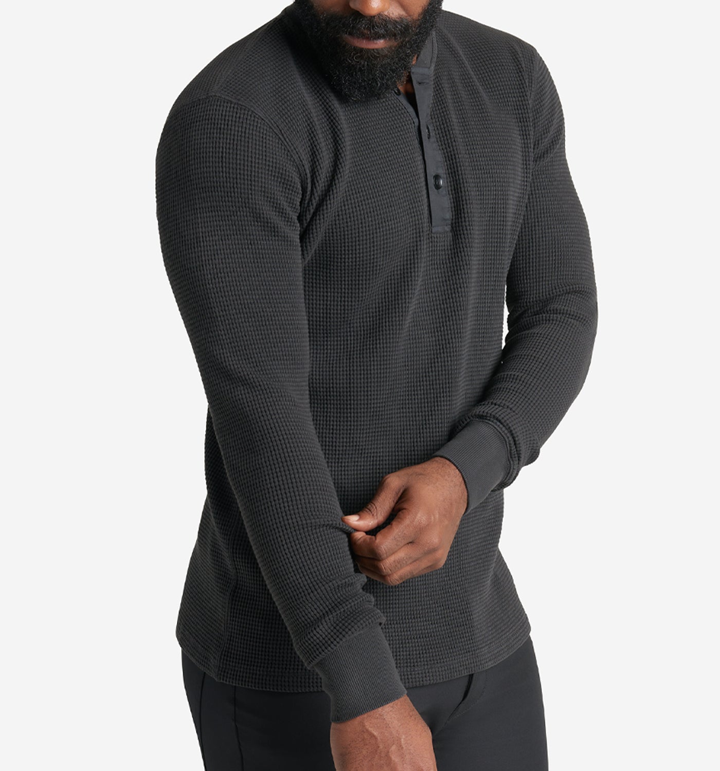 LS Thermal Waffle Henley | Black