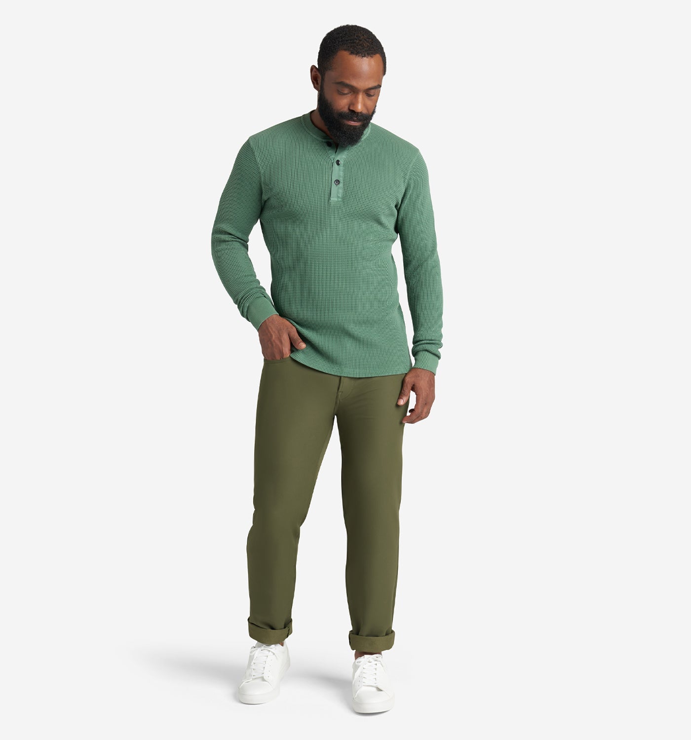 LS Thermal Waffle Henley | Evergreen