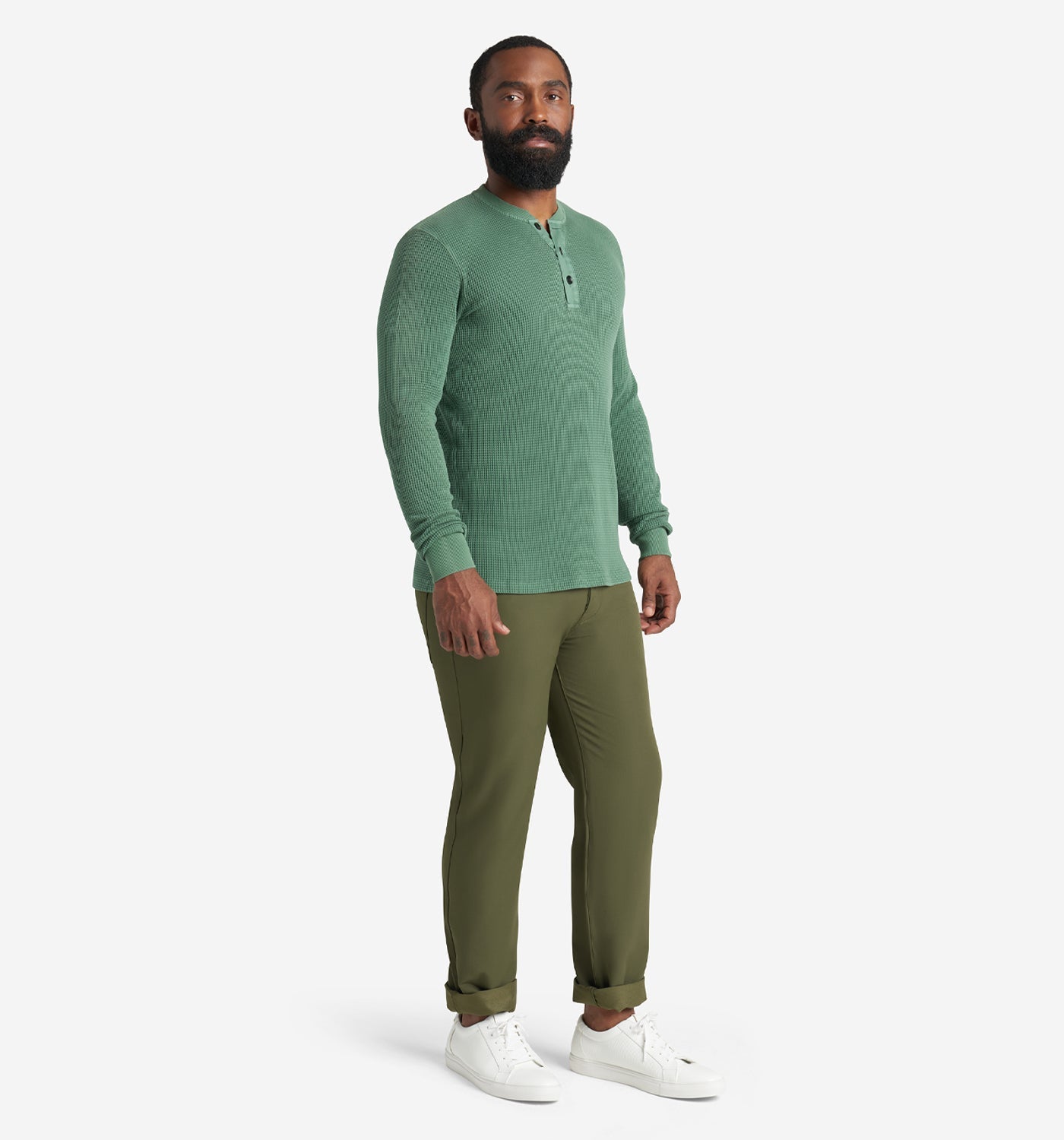 LS Thermal Waffle Henley | Evergreen