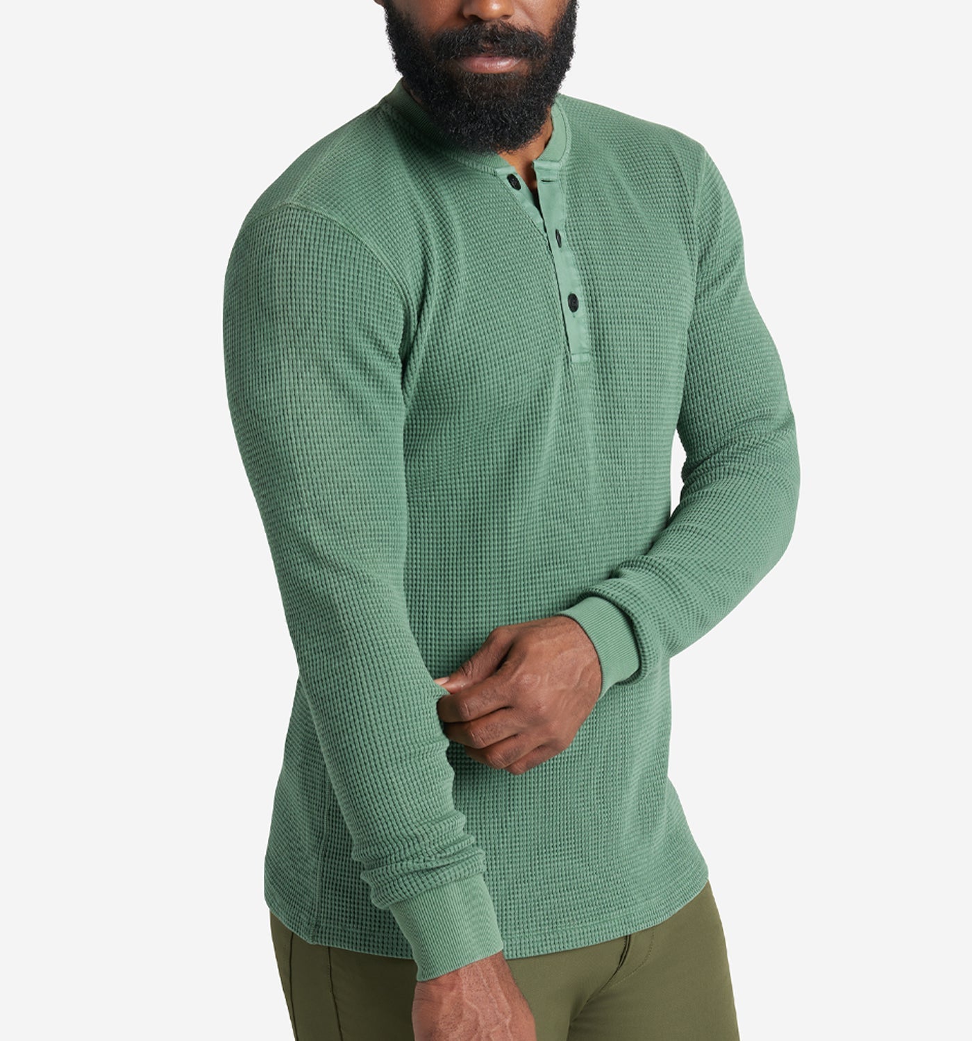 LS Thermal Waffle Henley | Evergreen