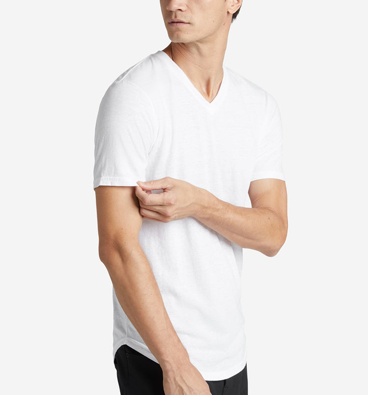 Tri-Blend Scallop V-Neck T-Shirt | White | Goodlife