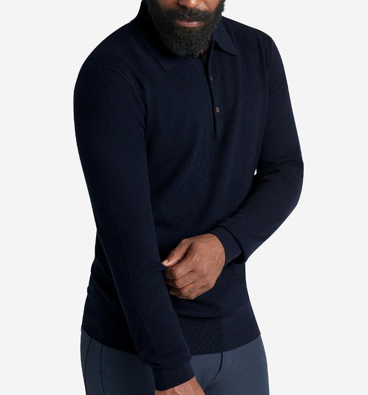 ls mini waffle knit polo midnight