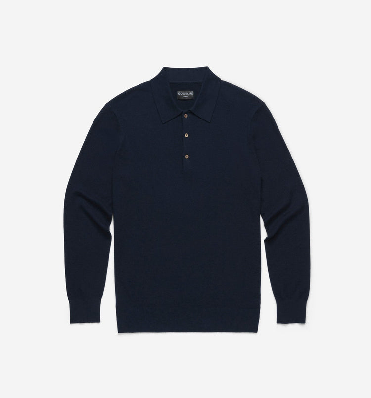 ls mini waffle knit polo midnight