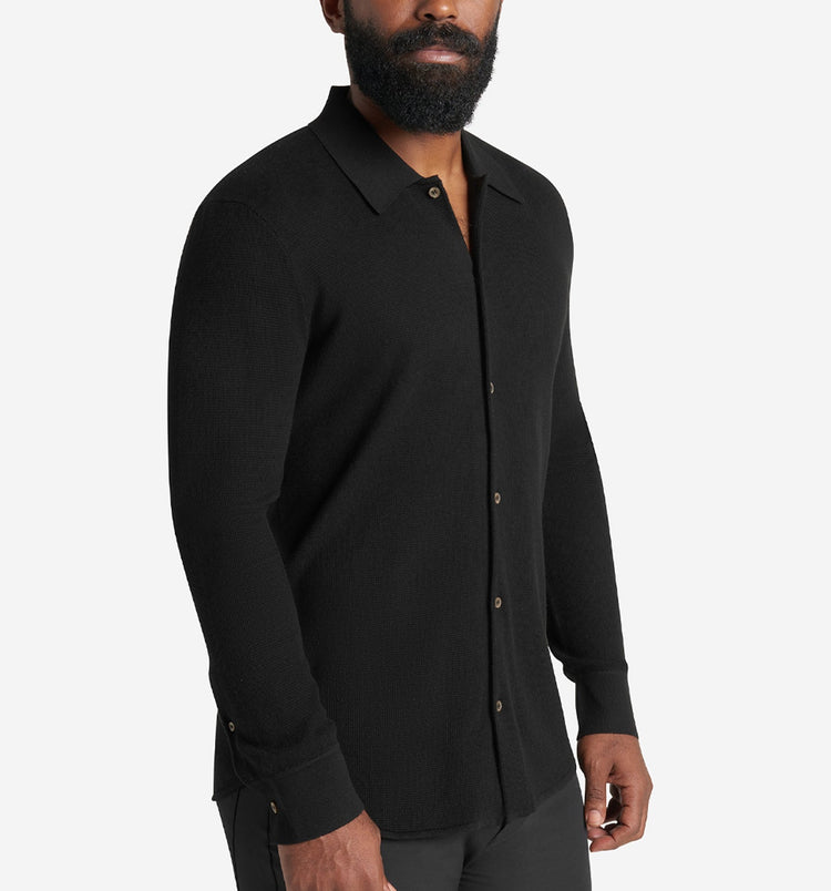 ls mini waffle knit shirt black