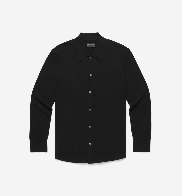 ls mini waffle knit shirt black