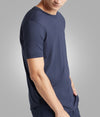 Model in navy supima cotton tshirt