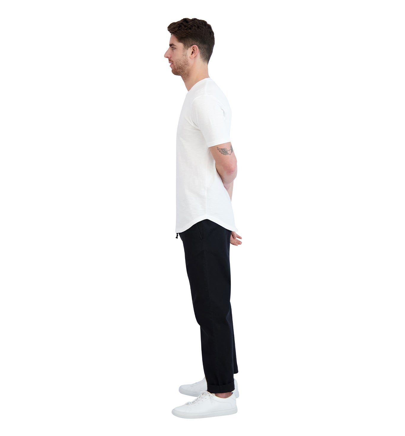 Men's White Curved Hem Shirt - Crew Neck | Goodlife Clothing